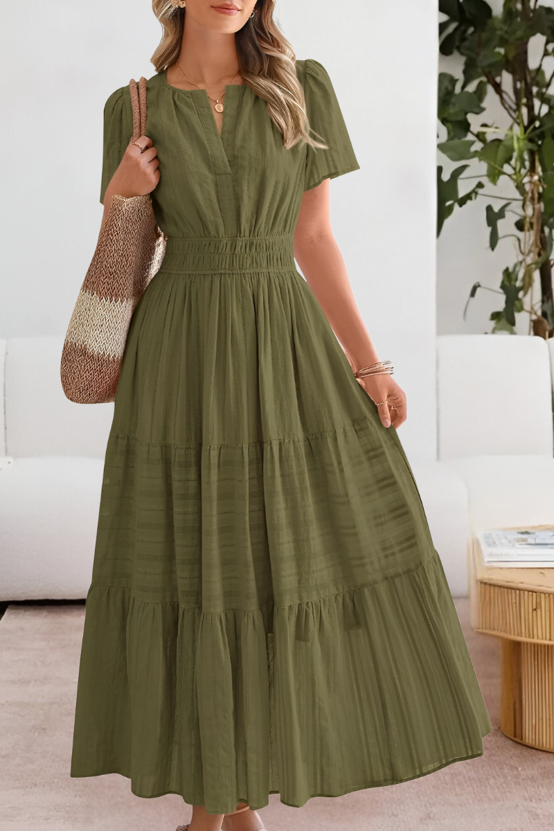 Boho Cotton Blend A-Line Midi Dress – Casual Summer Midi Dress