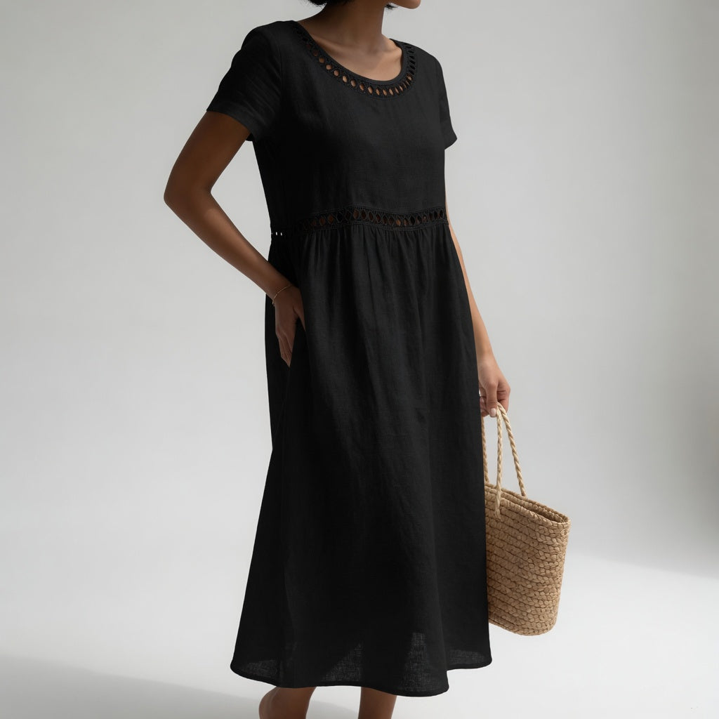 Pernelle™ | 100% Cotton Embroidered Midi Dress