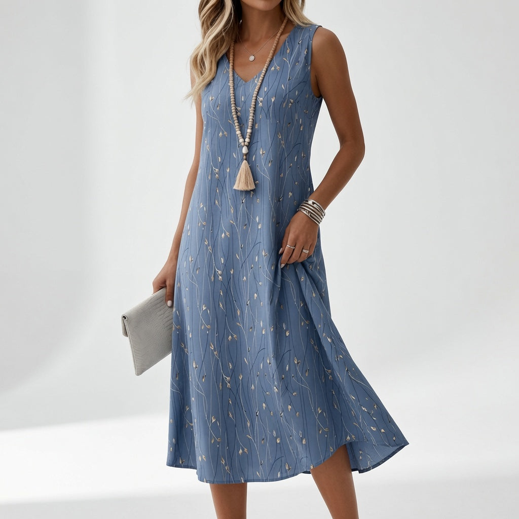 Élyssiane™ Flowing Printed Dress, Summer Elegance