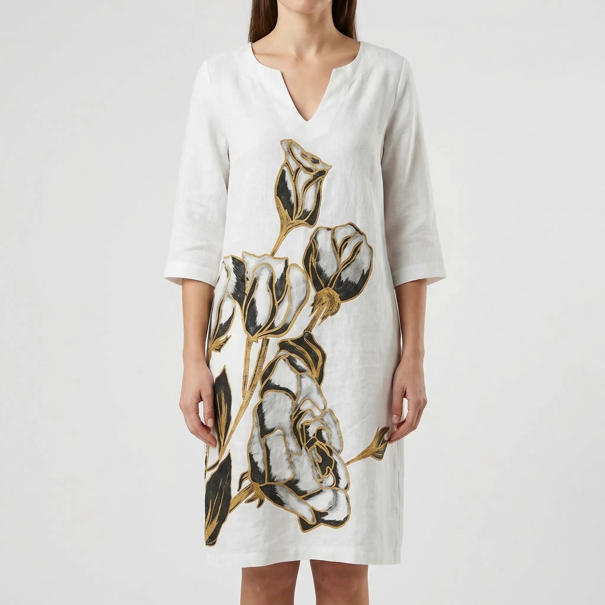 Abstract Floral Long Sleeve Shift Dress – Casual