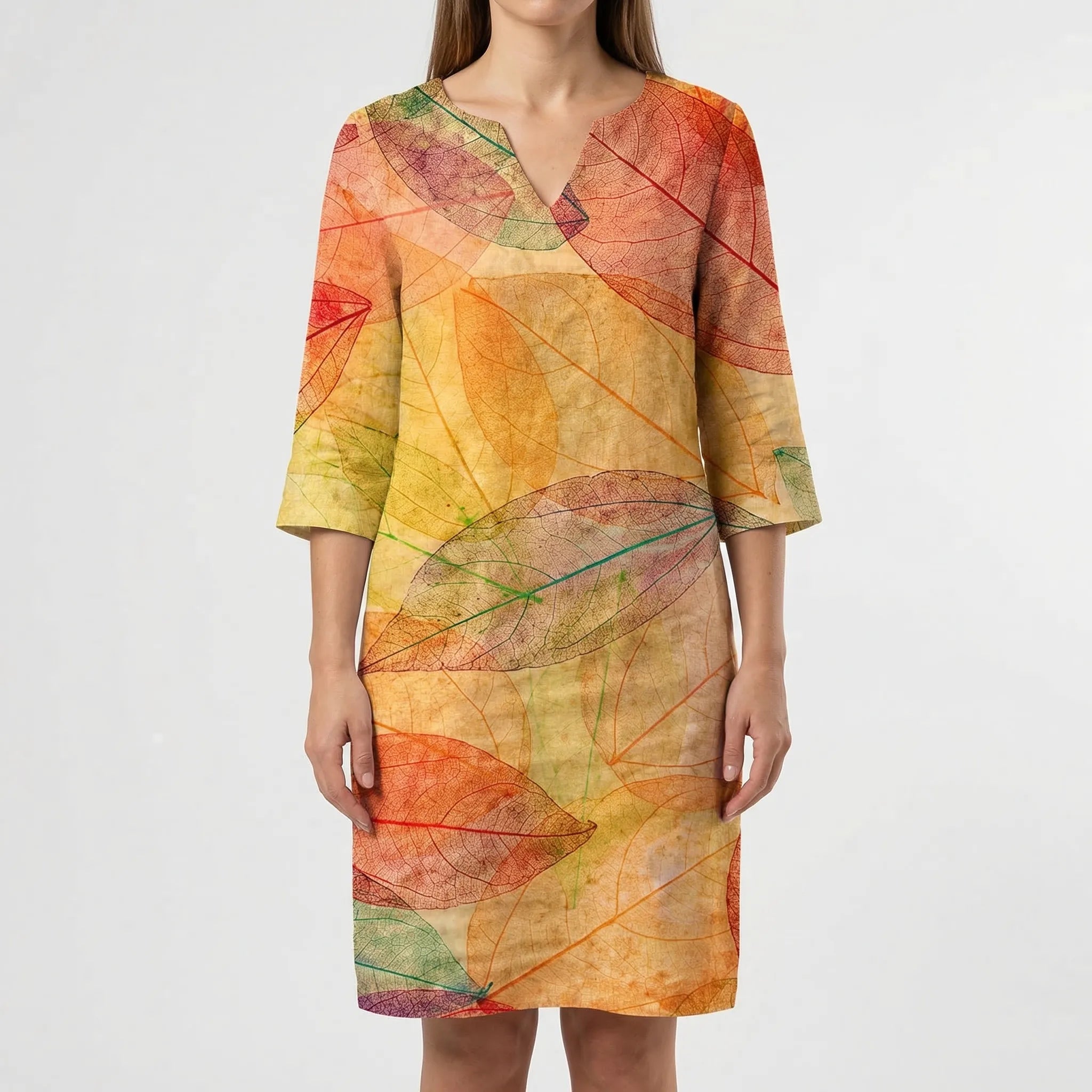Abstract Floral Long Sleeve Shift Dress – Casual