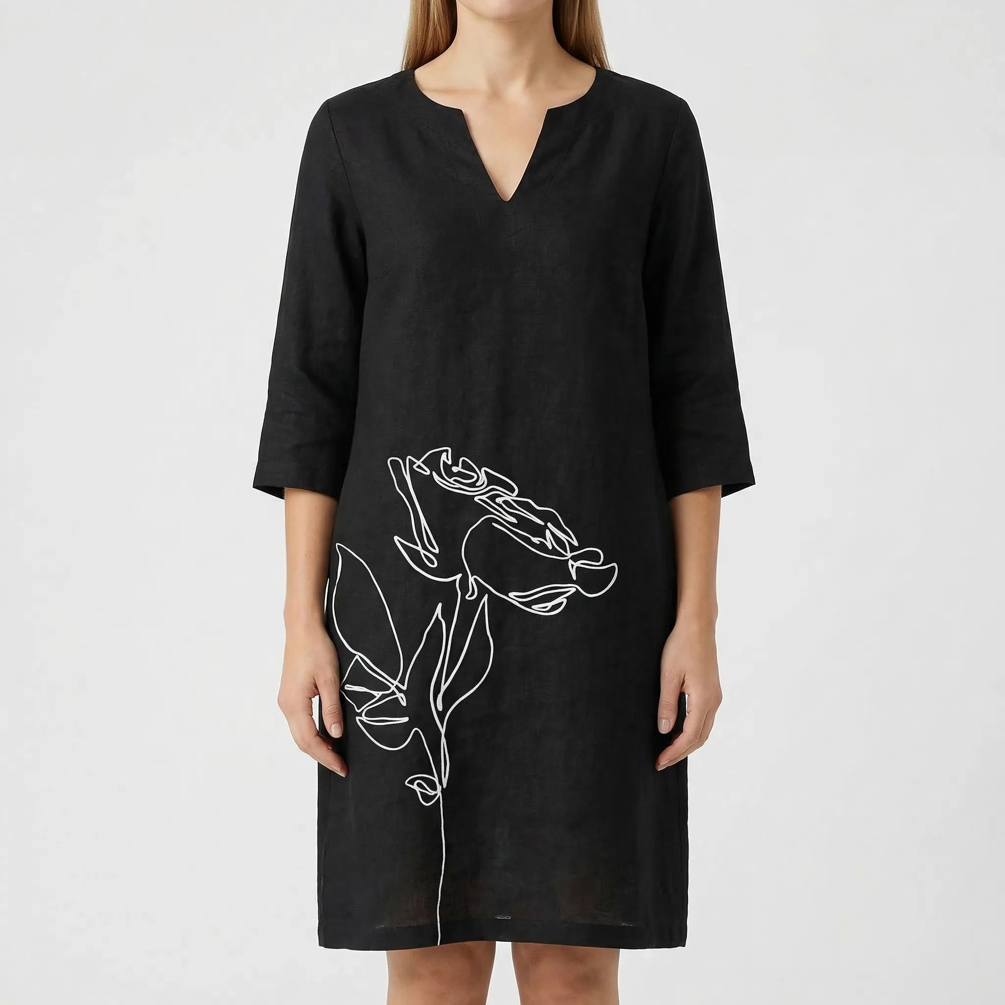 Abstract Floral Long Sleeve Shift Dress – Casual