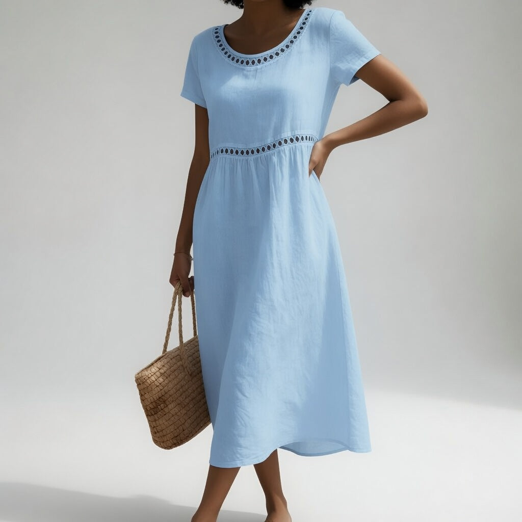 Pernelle™ | 100% Cotton Embroidered Midi Dress