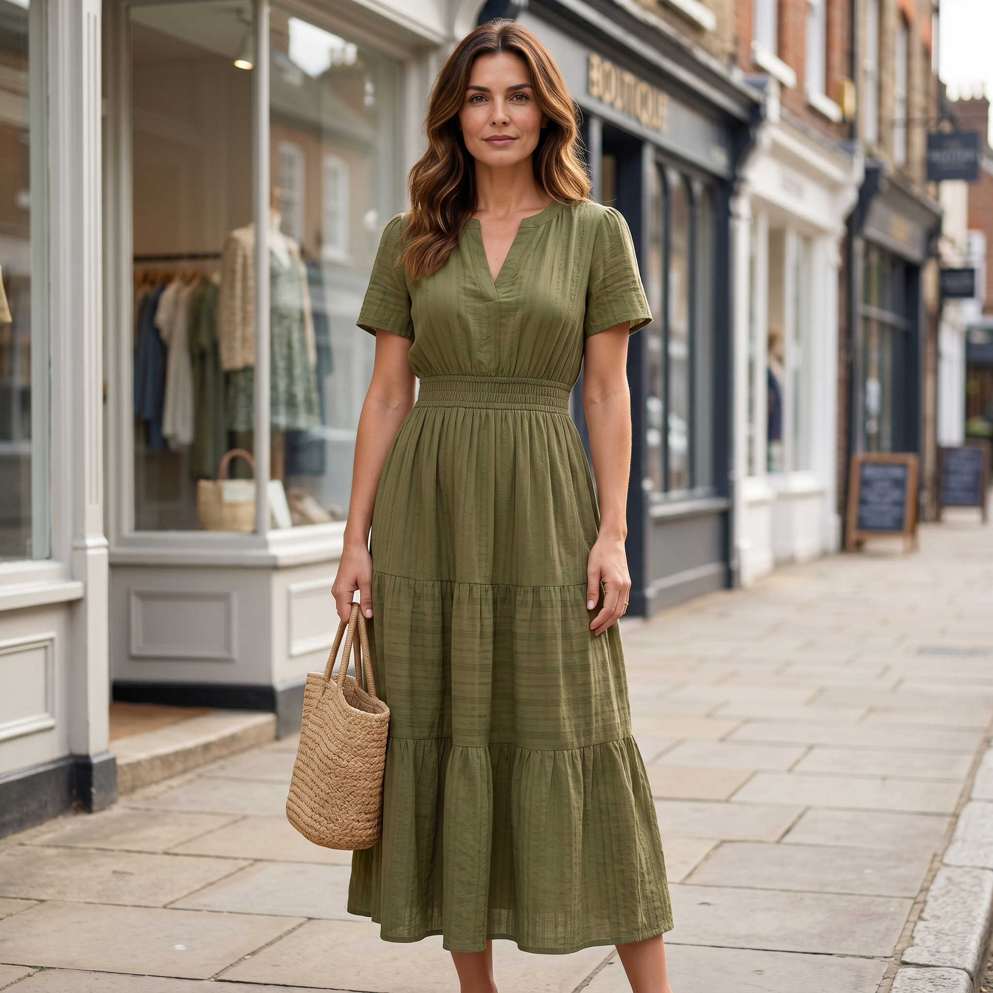 Linen Blend V Neck Mini Dress