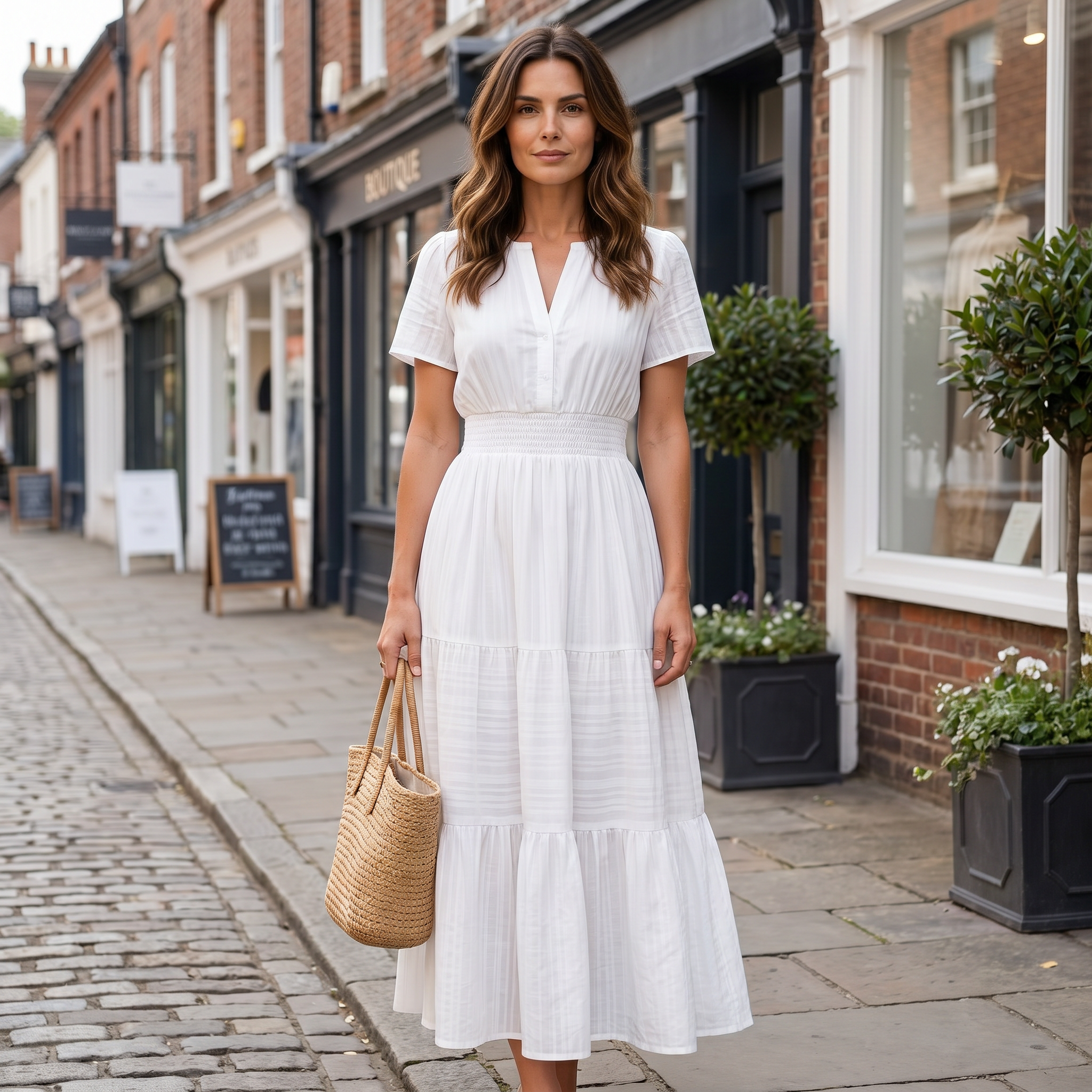 Linen Blend V Neck Mini Dress