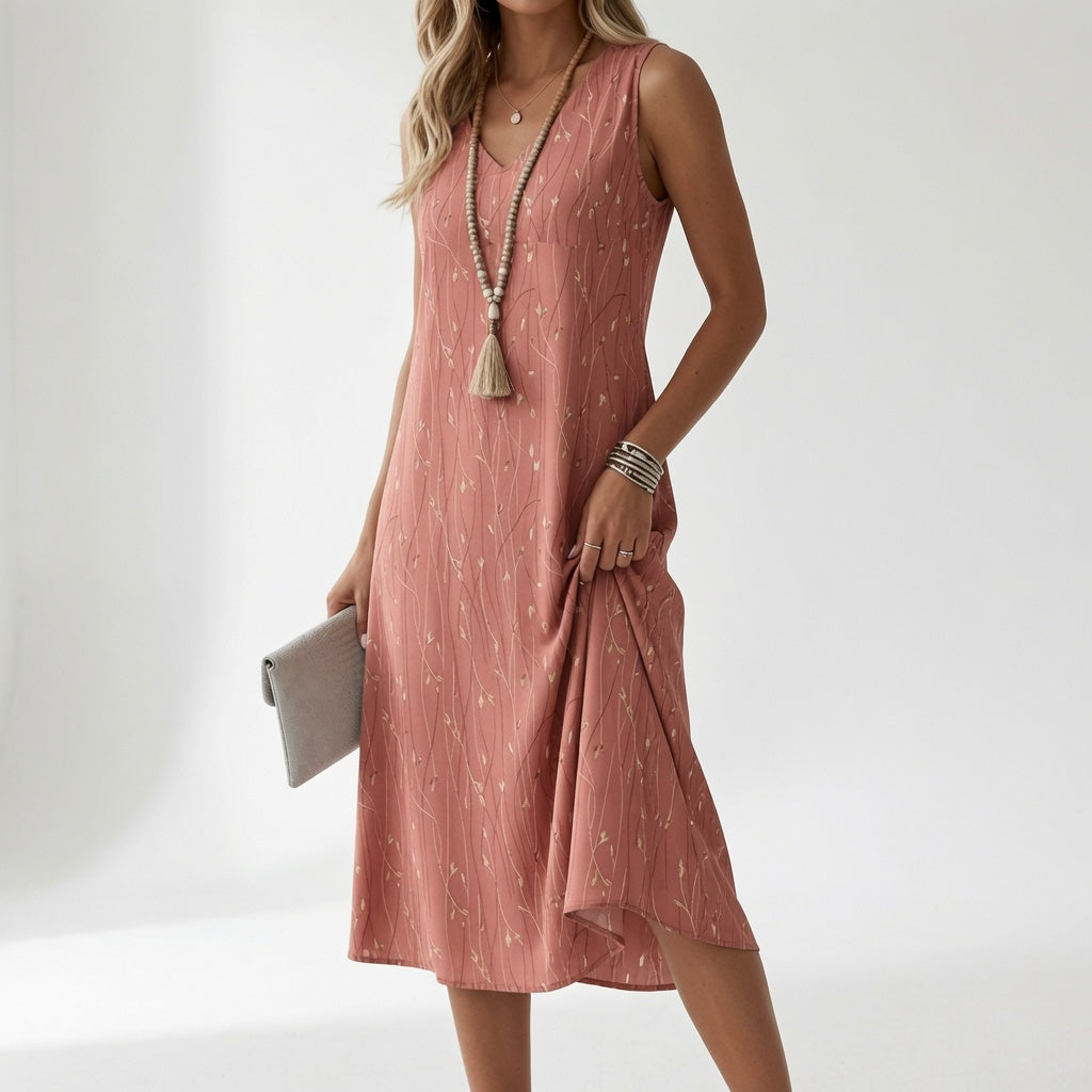 Élyssiane™ Flowing Printed Dress, Summer Elegance