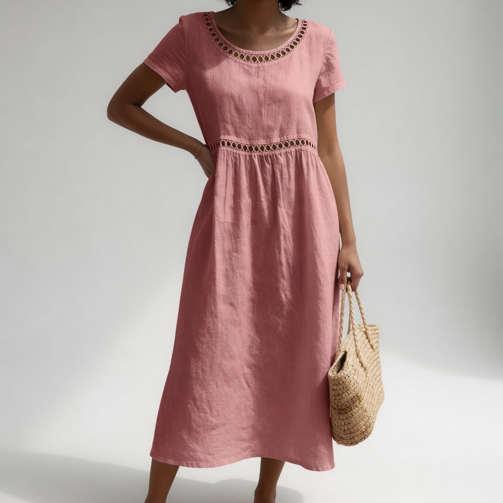 Pernelle™ | 100% Cotton Embroidered Midi Dress
