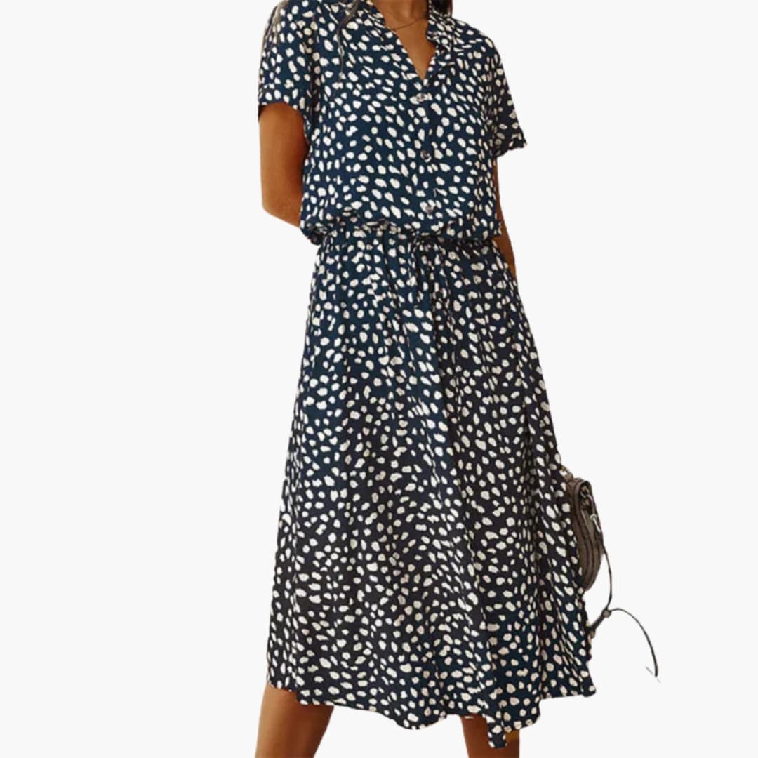 Women's Midi Dress with Button Front and Drawstring Waist