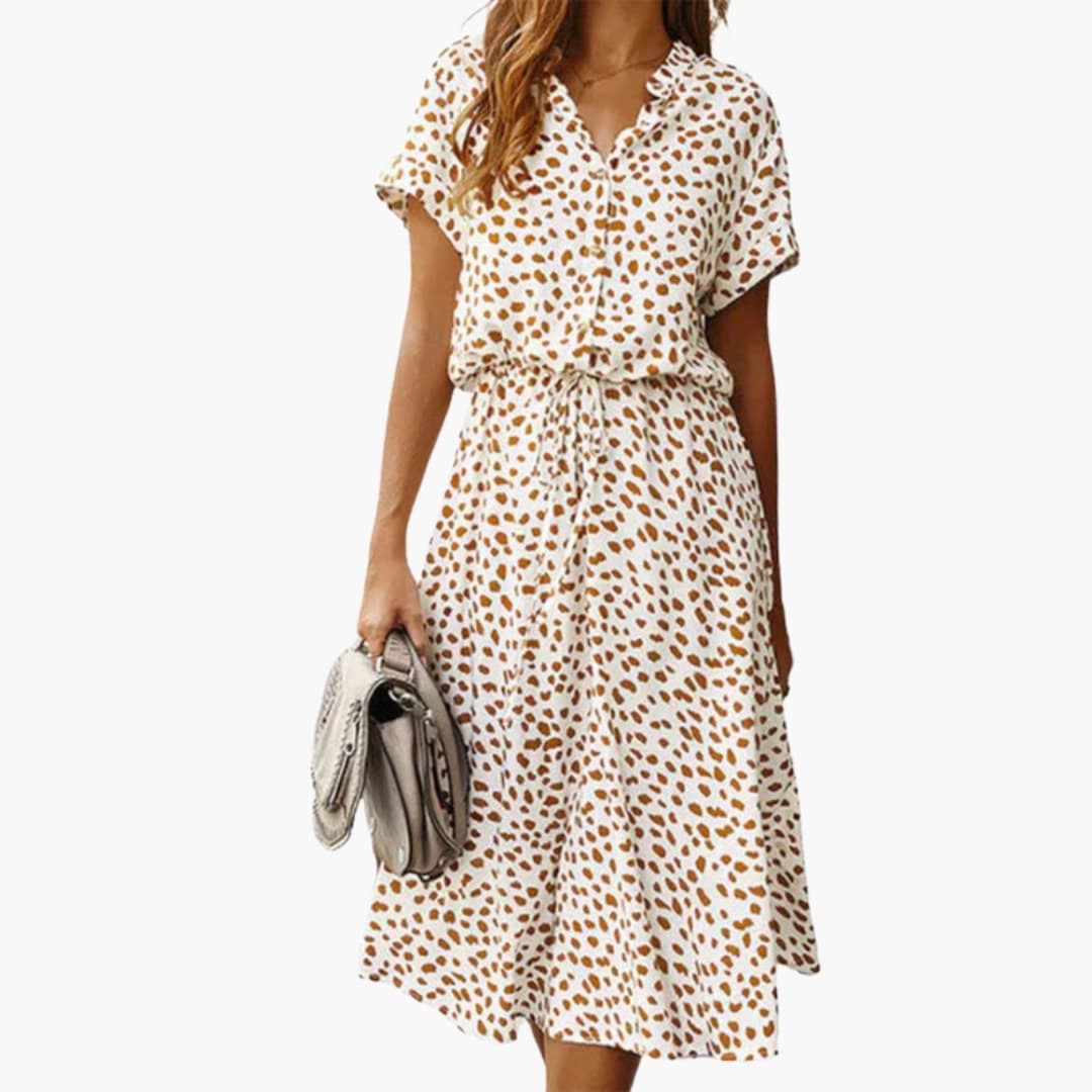 Women's Midi Dress with Button Front and Drawstring Waist