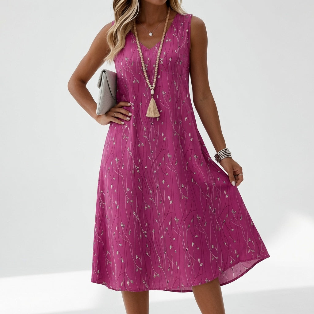 Élyssiane™ Flowing Printed Dress, Summer Elegance