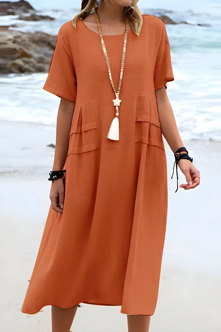 Aria | Elegant Layered Midi Dress with Pockets