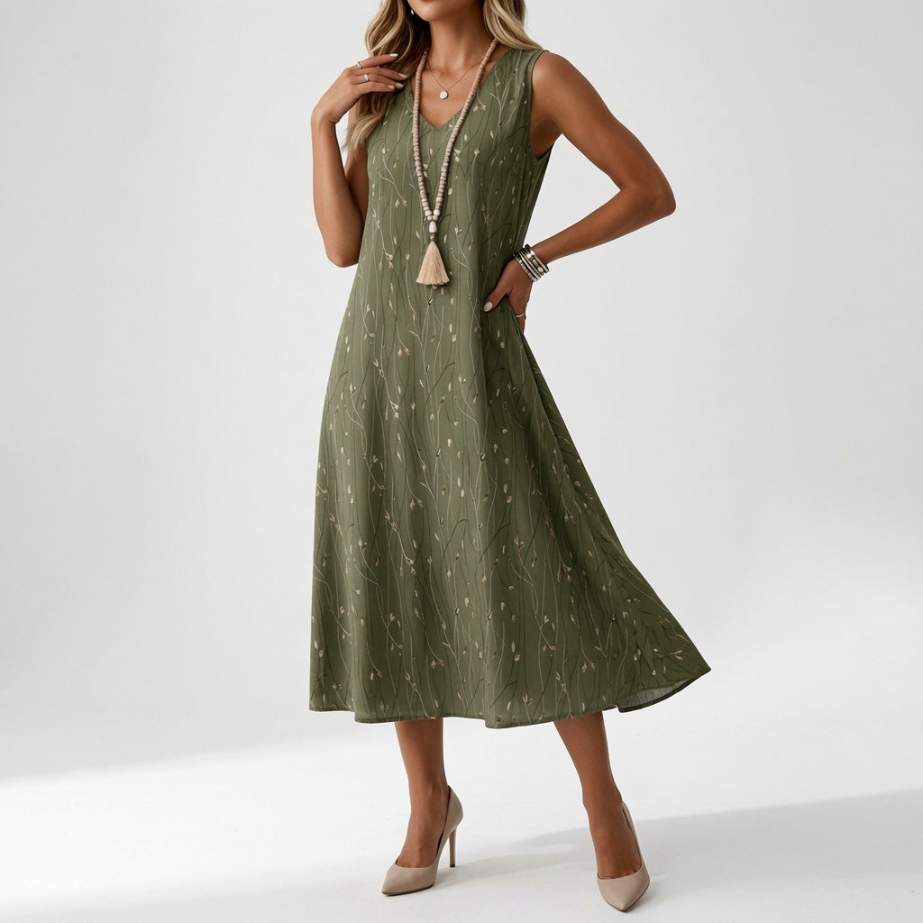 Élyssiane™ Flowing Printed Dress, Summer Elegance