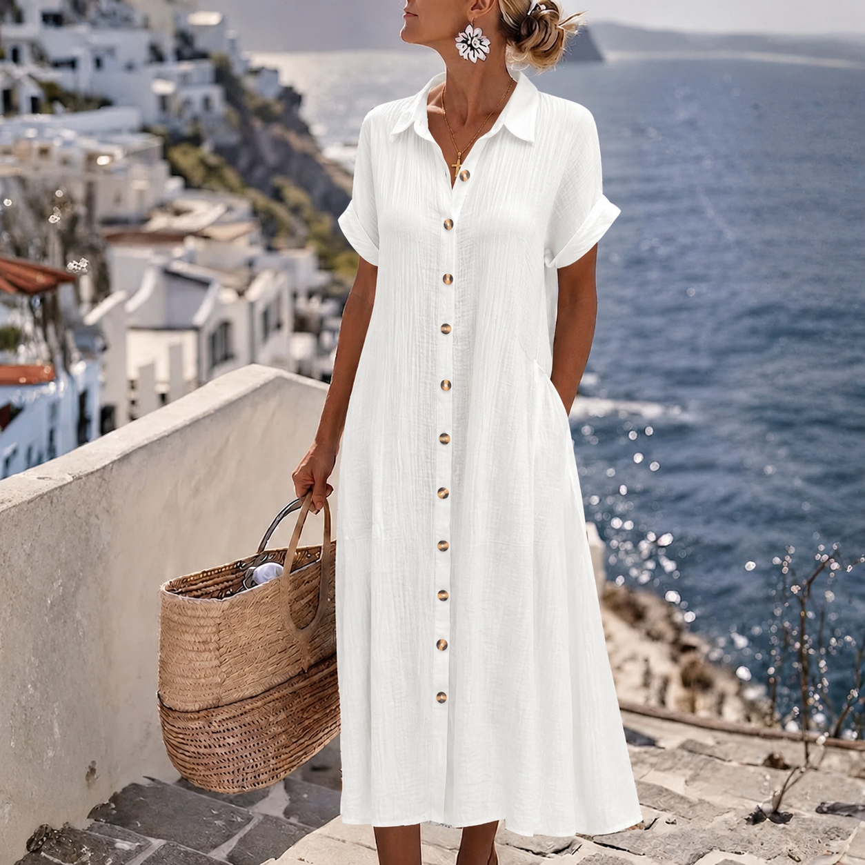 Livia™ | Breezy Button-Front Summer Midi Dress