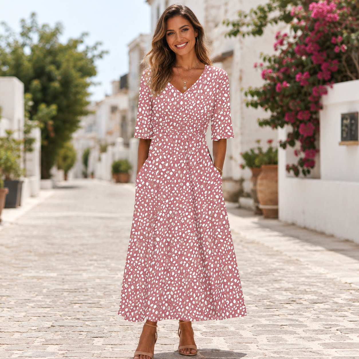 Tess™ | Elegant Midi Dress with a Tummy-Flattering Design