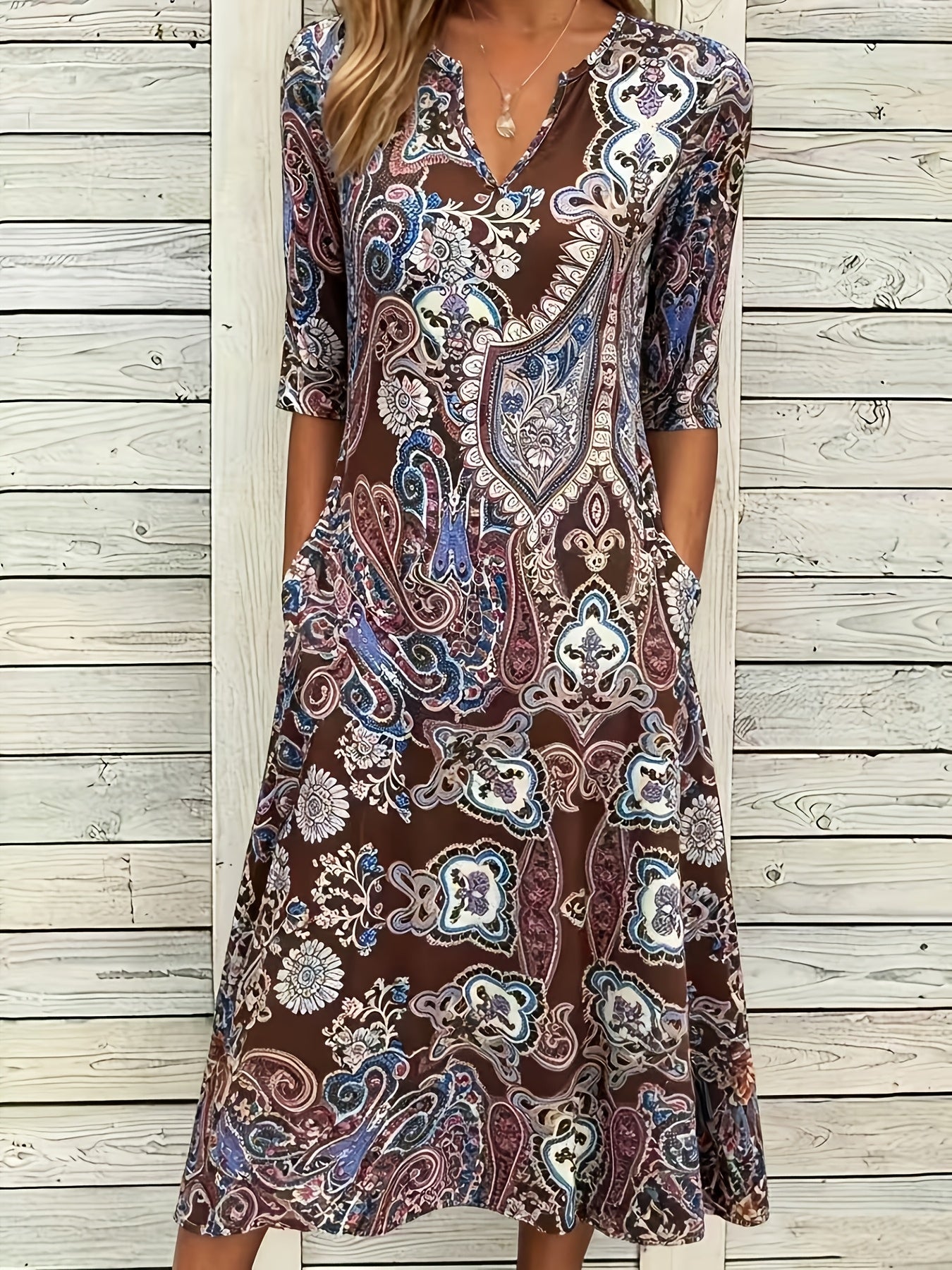 Elegante A-lijn rok met V-hals en volledig bedrukt ontwerp - Zomerkleding voor volwassen vrouwen