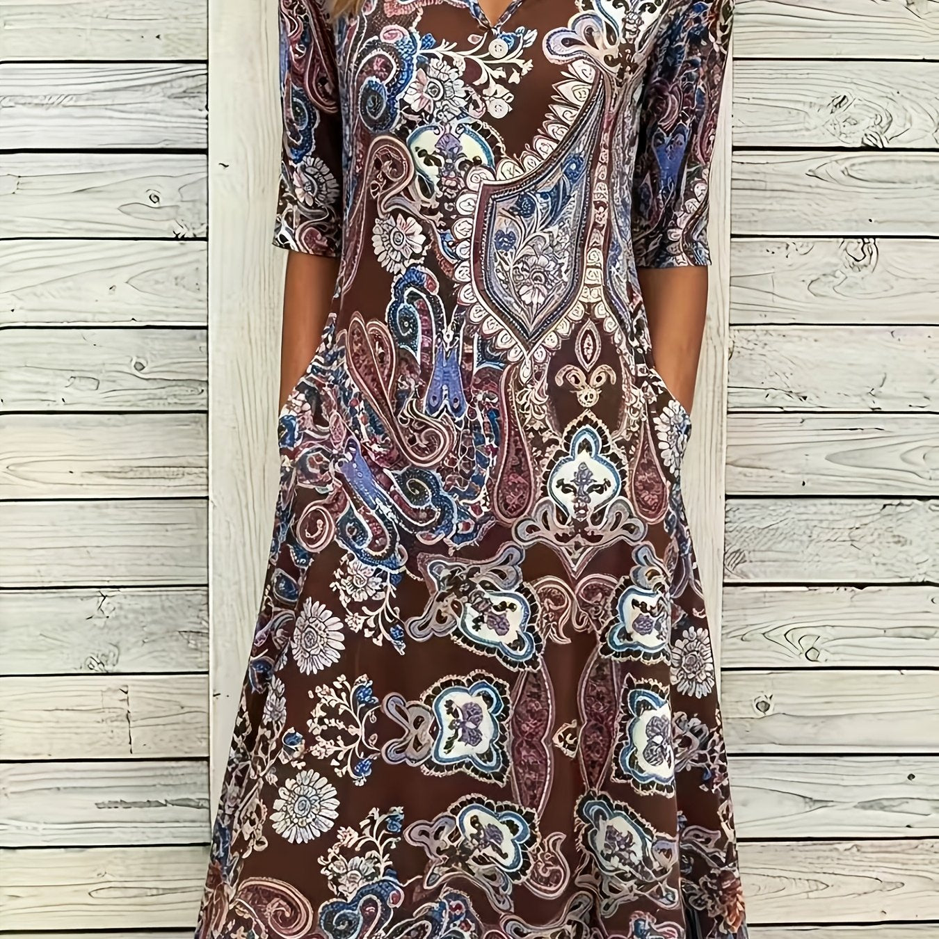 Elegante A-lijn rok met V-hals en volledig bedrukt ontwerp - Zomerkleding voor volwassen vrouwen