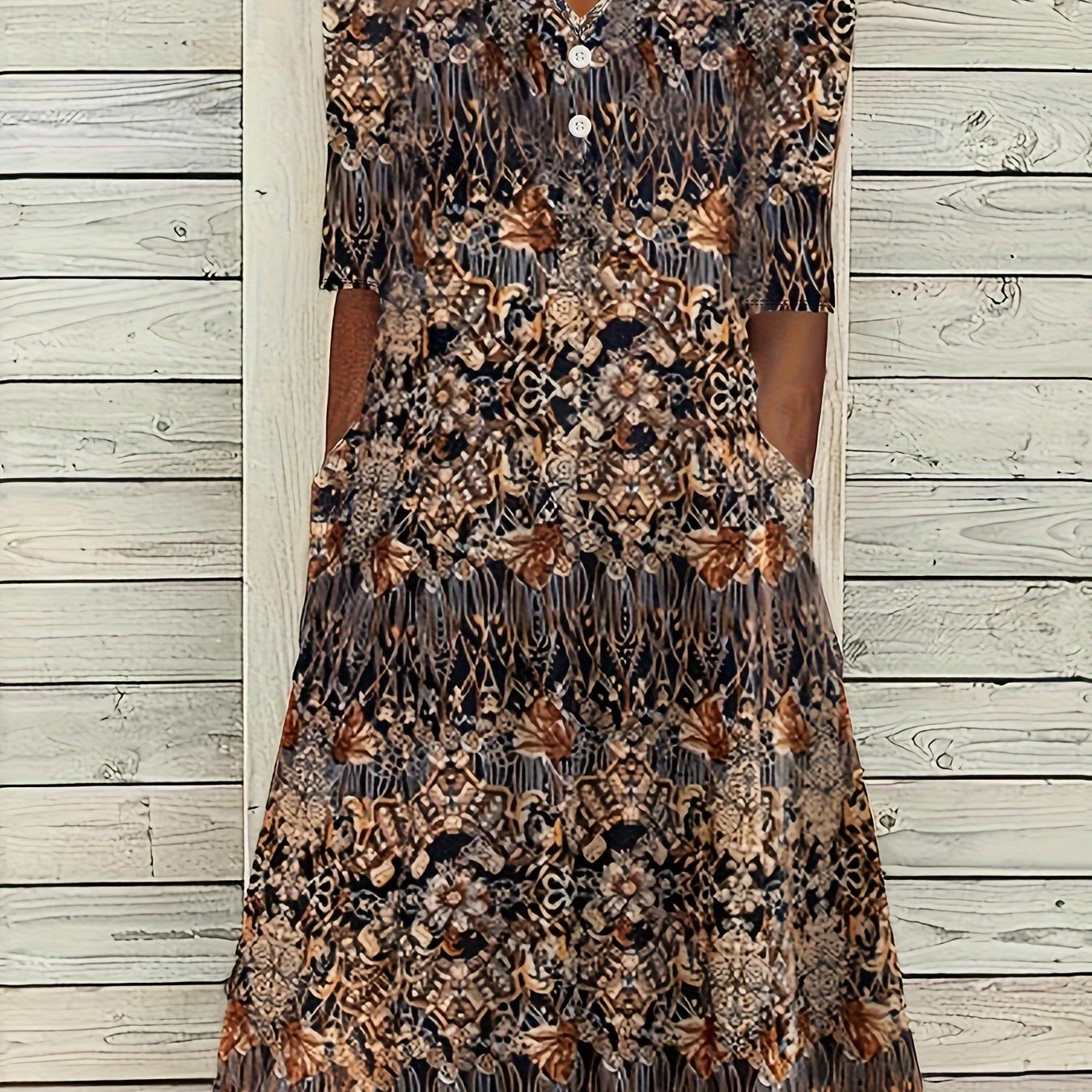 Elegante A-lijn rok met V-hals en volledig bedrukt ontwerp - Zomerkleding voor volwassen vrouwen