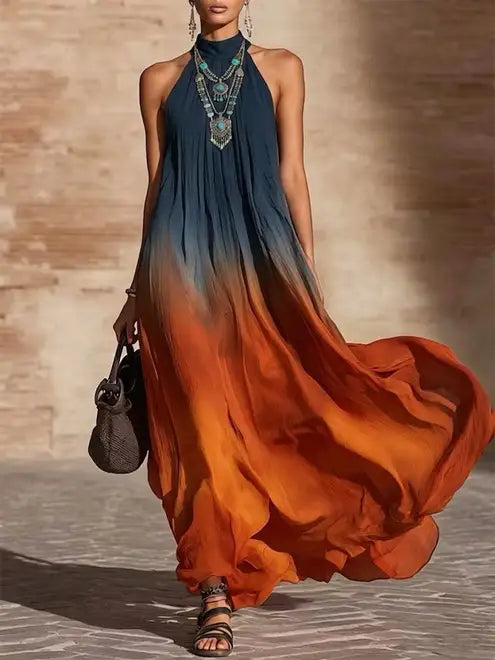Paula | Gradient Halterneck V Neck Maxi Dress