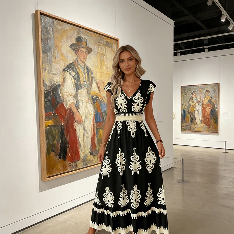Candela - Baroque maxi dress with a V-neckline