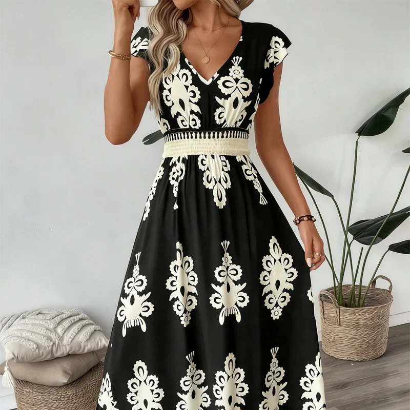 Candela - Baroque maxi dress with a V-neckline