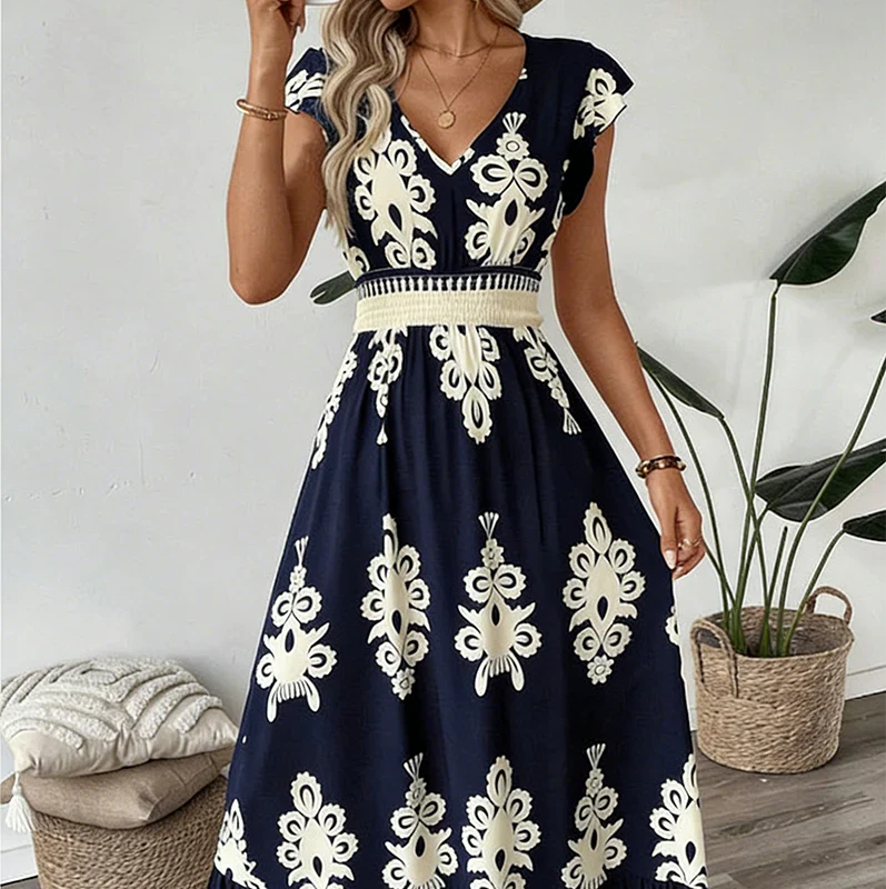Candela - Baroque maxi dress with a V-neckline